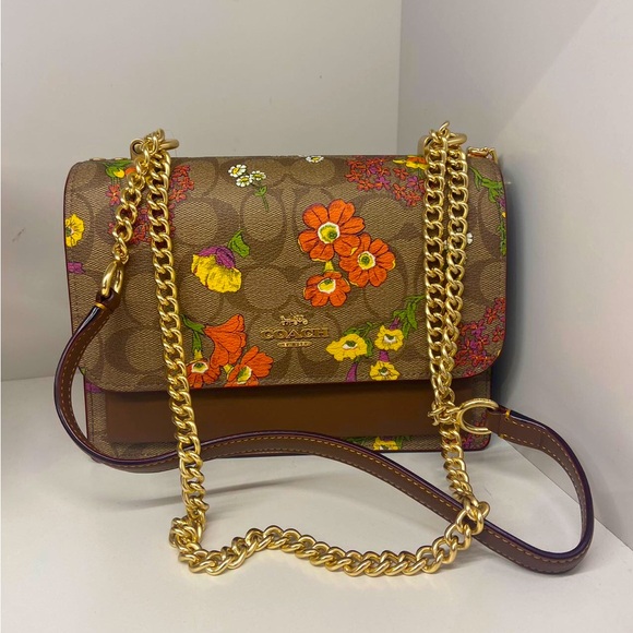 Coach Gold/Khaki  Klare Crossbody Bag Signature Canvas With Floral Print #CR164 - Picture 3 of 5